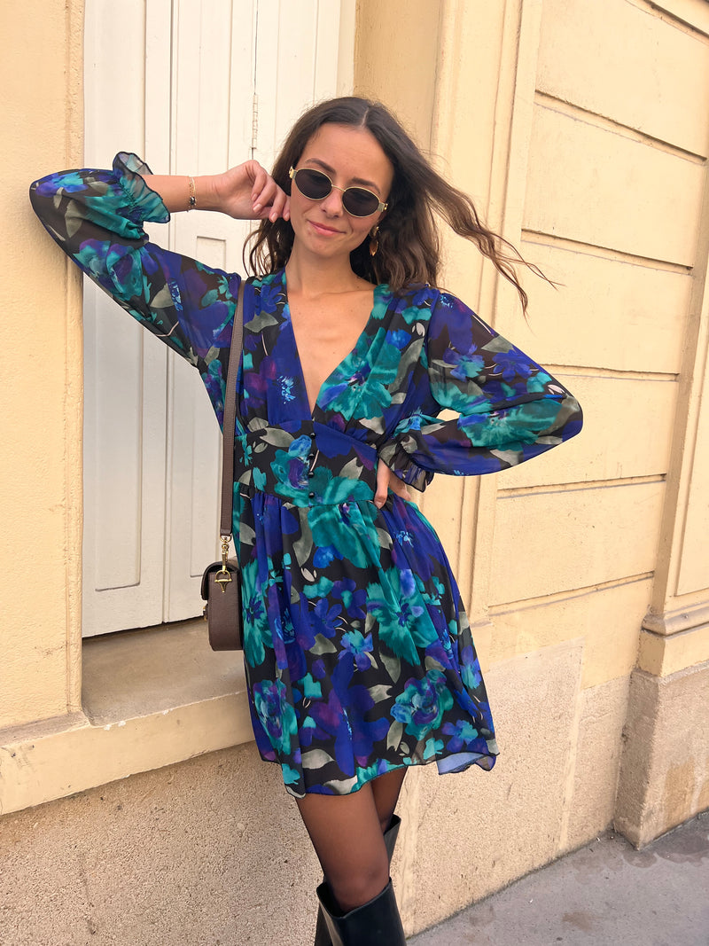 Robe Jodina vert bleu et noir