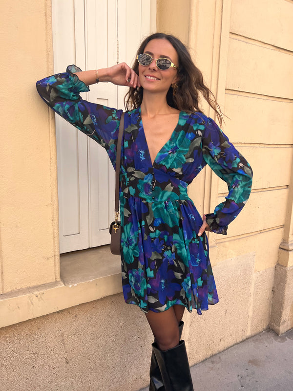 Robe Jodina vert bleu et noir