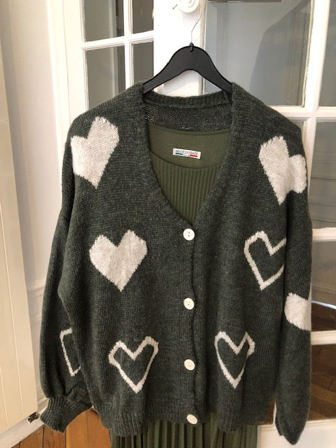 gilet coeur kaki