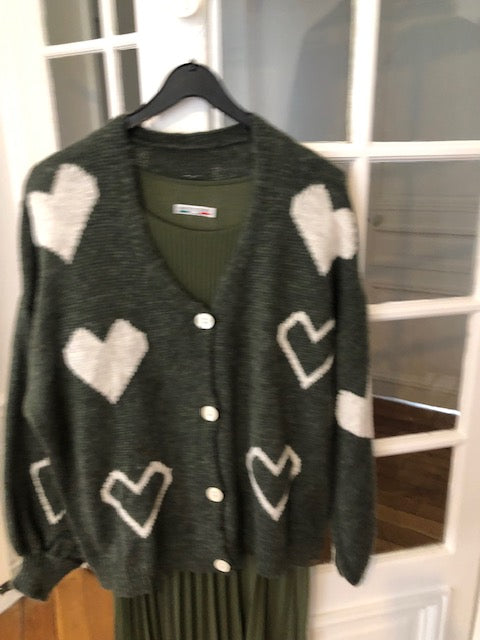 gilet coeur kaki